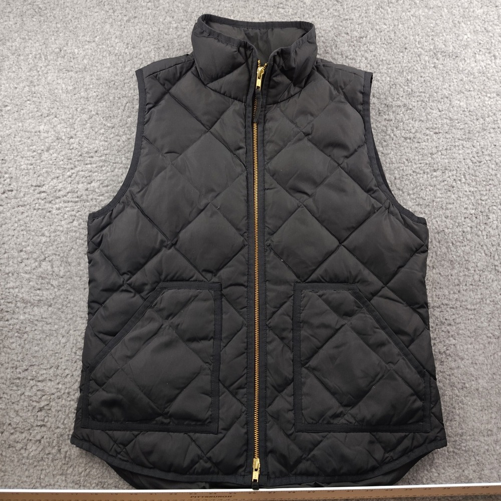 J.Crew Womens Excursion Quilted Down Vest Black Gold Zip Size S Preppy City